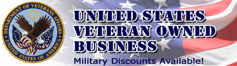 A banner reading: United States Veteran owned business. Military discounts available!